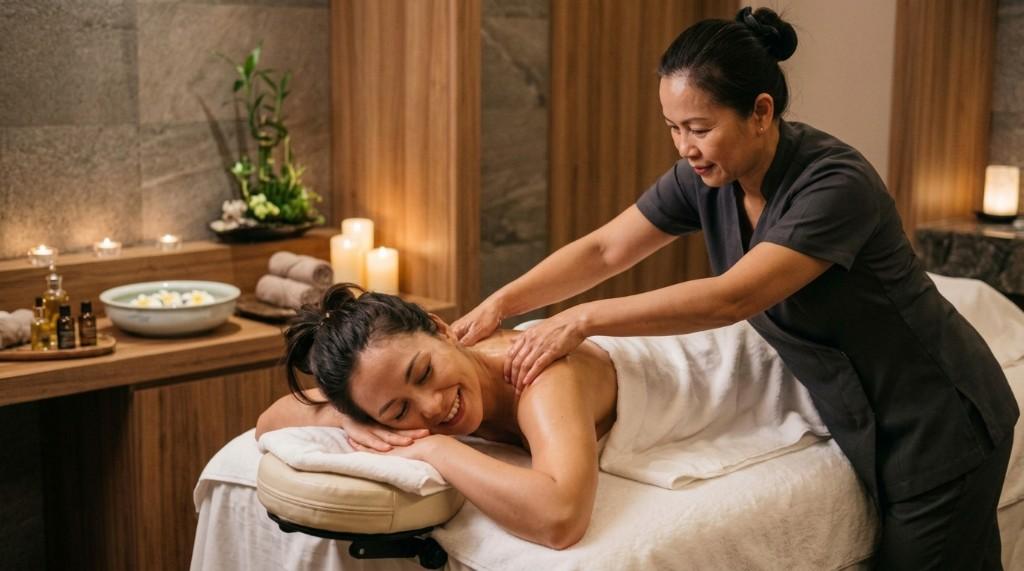 Massage relaxant en cabine spa luxueuse — Victoria Luxury Spa, Tanger